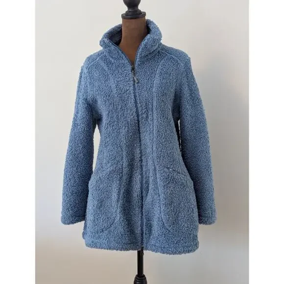 Athleta Teddy Fleece Boucle Blue Nubby Cozy Long Length Full Zip Jacket, Sz S - Picture 2 of 6
